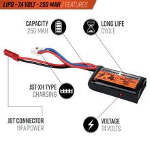 Load image into Gallery viewer, LiPo 7.4v 250mAh 25C HPA Airsoft Battery (JST)