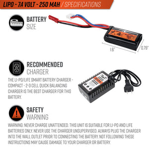 LiPo 7.4v 250mAh 25C HPA Airsoft Battery (JST)